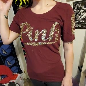 Pink, burgundy t-shirt